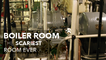 Boiler room with text: " Boiler Room: The Scariest Room Ever"
